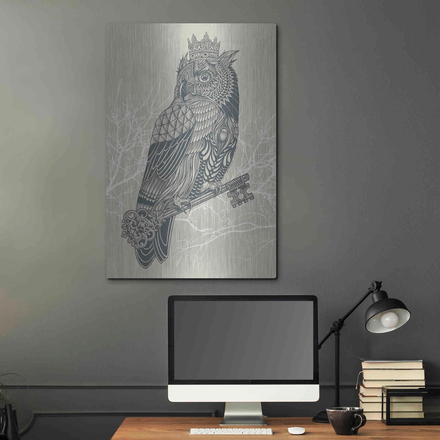 Luxe Metal Art 'Owl King' by Rachel Caldwell, Metal Wall Art,24x36