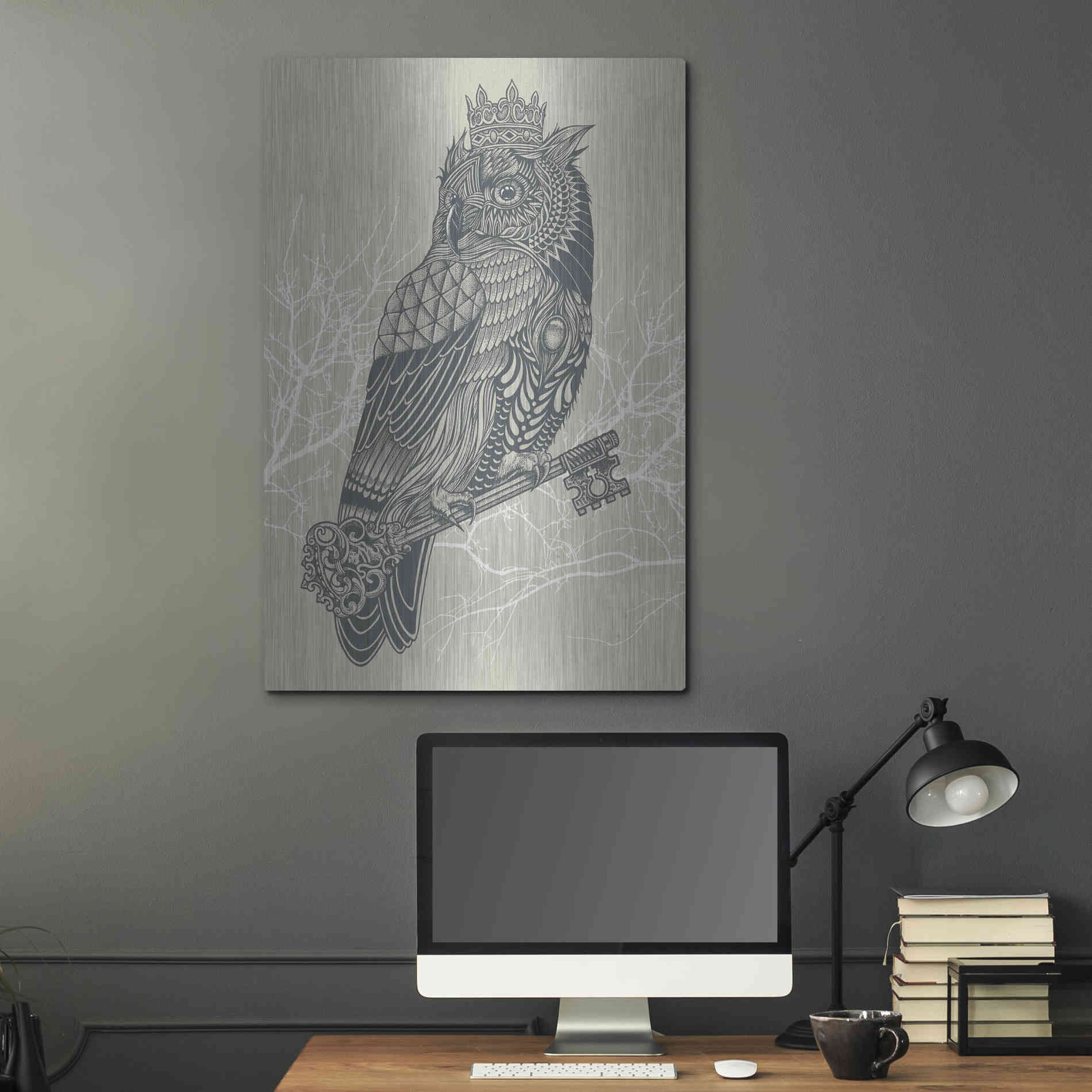 Luxe Metal Art 'Owl King' by Rachel Caldwell, Metal Wall Art,24x36