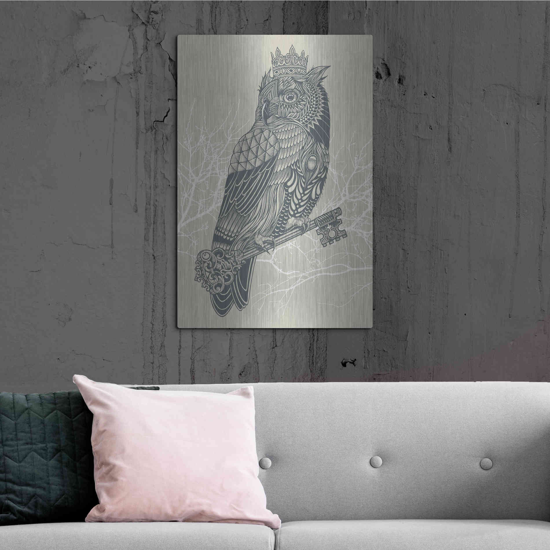 Luxe Metal Art 'Owl King' by Rachel Caldwell, Metal Wall Art,24x36