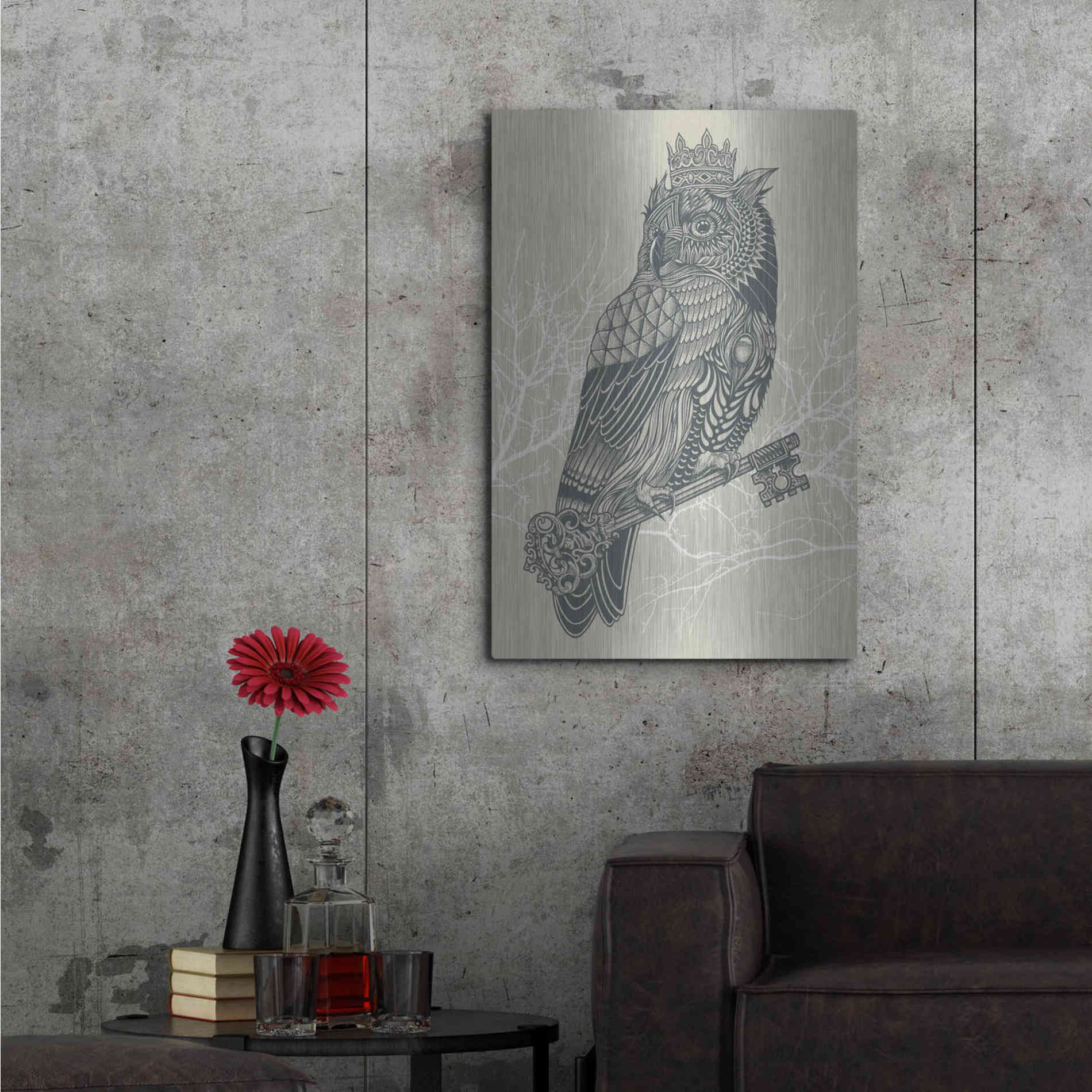 Luxe Metal Art 'Owl King' by Rachel Caldwell, Metal Wall Art,24x36