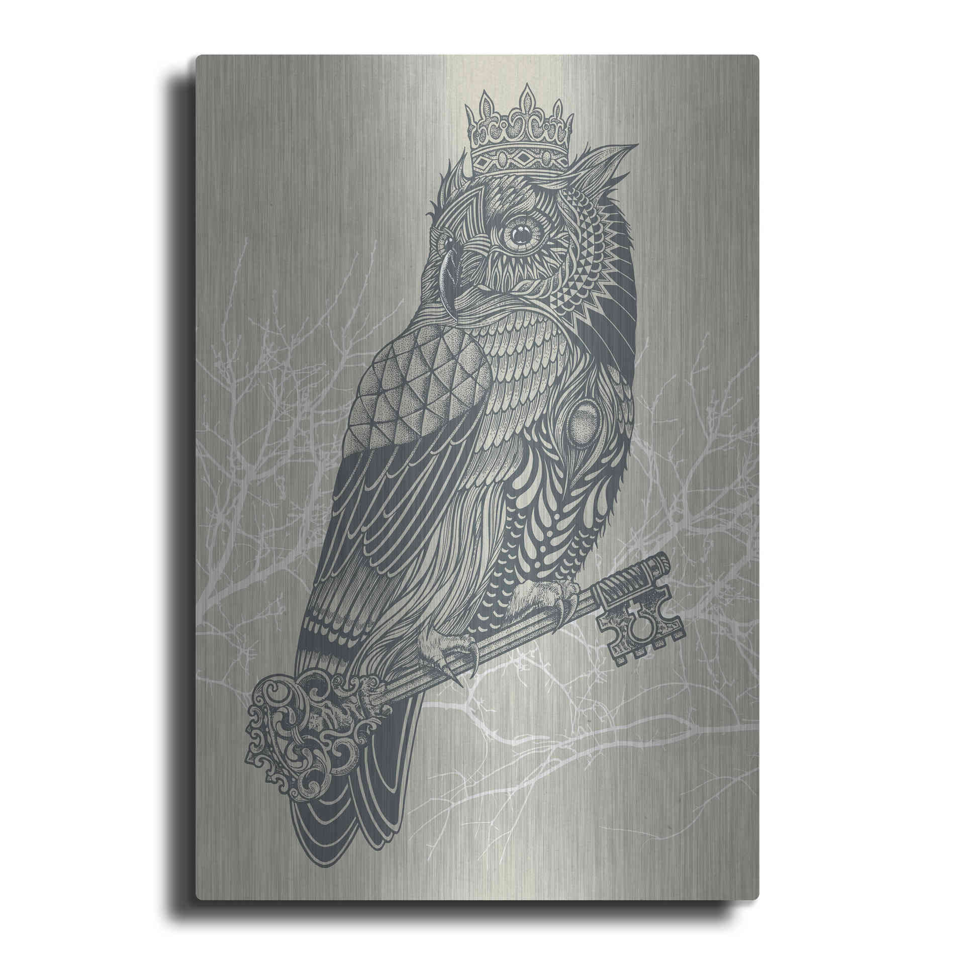 Luxe Metal Art 'Owl King' by Rachel Caldwell, Metal Wall Art