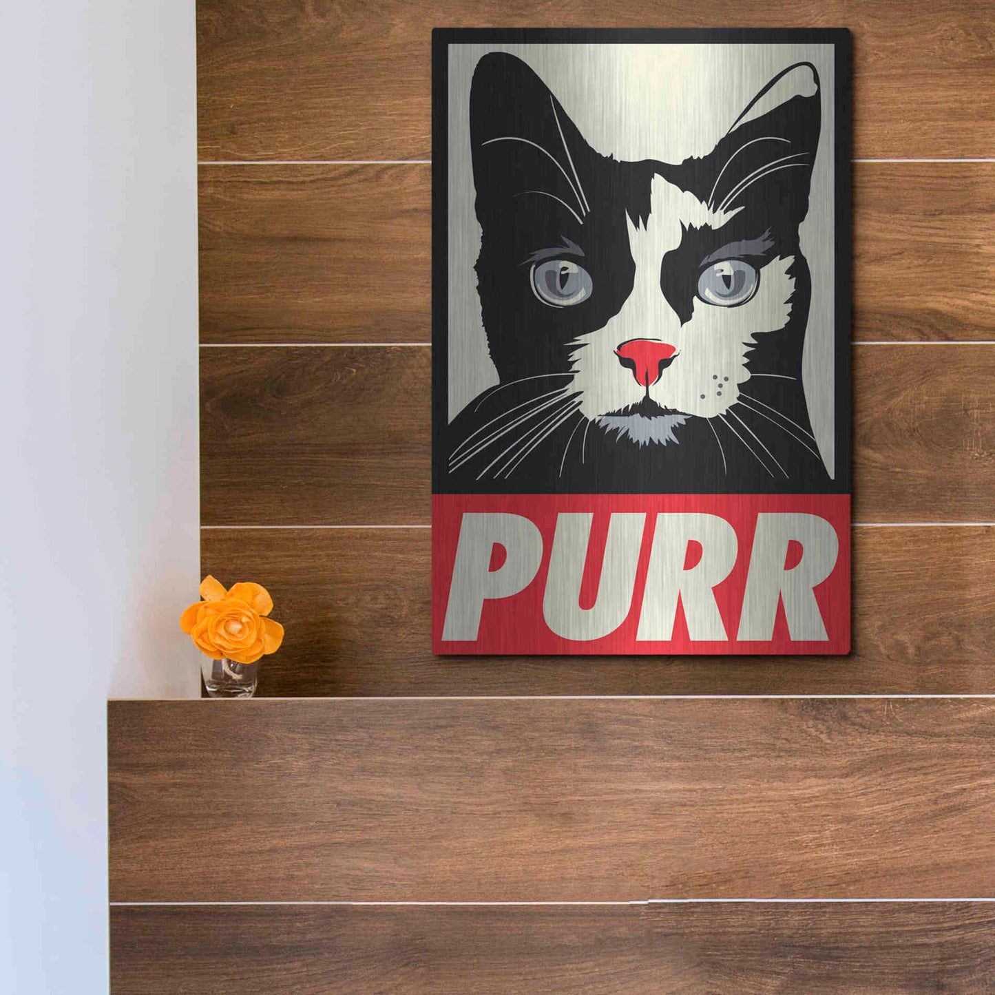 Luxe Metal Art 'Purr Propaganda' by Rachel Caldwell, Metal Wall Art,12x16