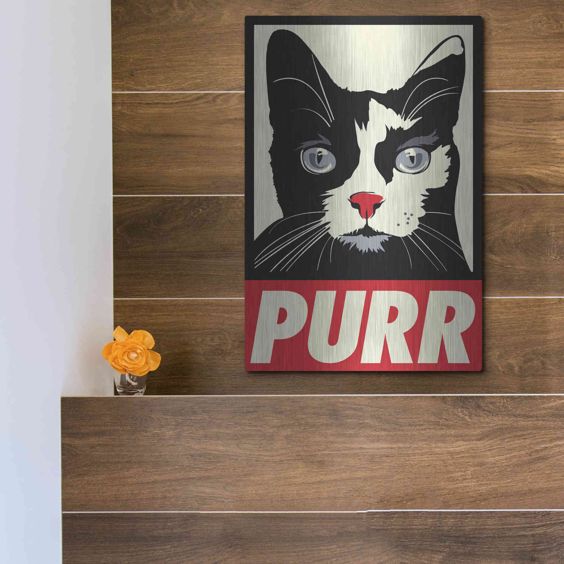 Luxe Metal Art 'Purr Propaganda' by Rachel Caldwell, Metal Wall Art,12x16