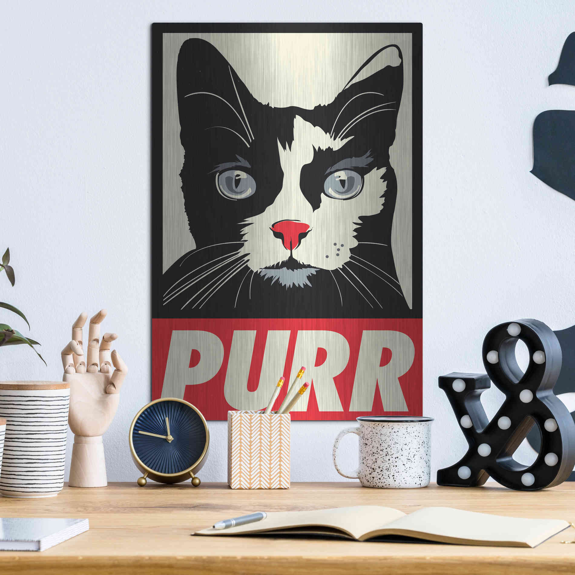 Luxe Metal Art 'Purr Propaganda' by Rachel Caldwell, Metal Wall Art,12x16