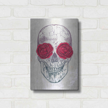 Luxe Metal Art 'Skull & Roses' by Rachel Caldwell, Metal Wall Art,12x16