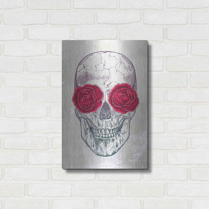 Luxe Metal Art 'Skull & Roses' by Rachel Caldwell, Metal Wall Art,16x24