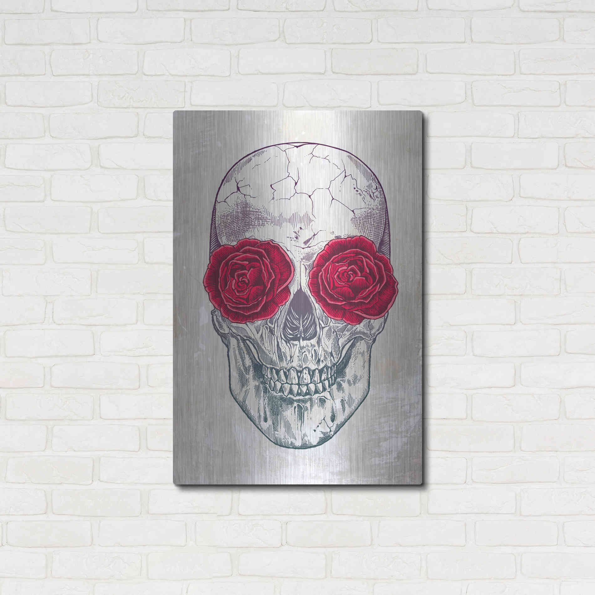 Luxe Metal Art 'Skull & Roses' by Rachel Caldwell, Metal Wall Art,24x36