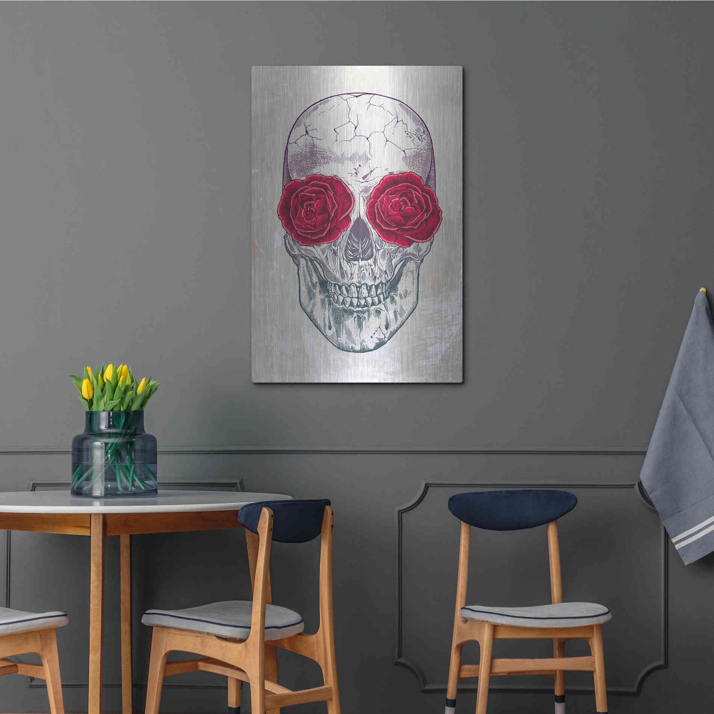 Luxe Metal Art 'Skull & Roses' by Rachel Caldwell, Metal Wall Art,24x36