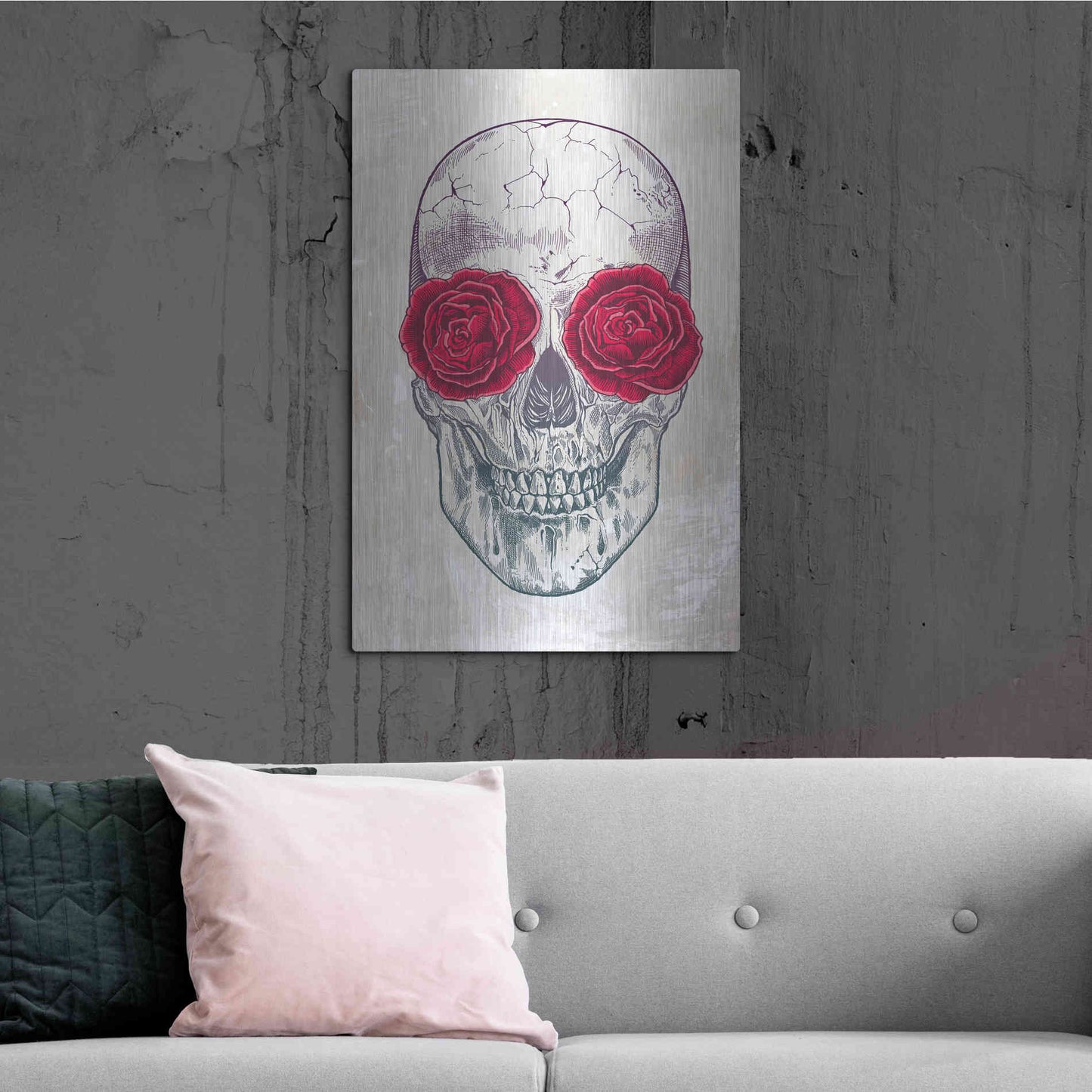 Luxe Metal Art 'Skull & Roses' by Rachel Caldwell, Metal Wall Art,24x36