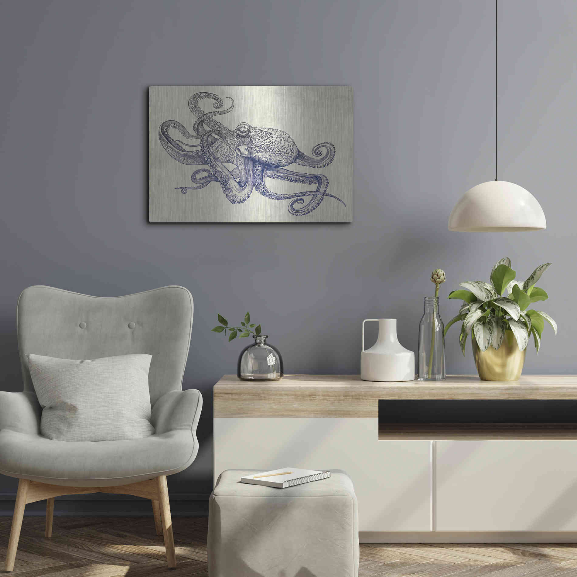 Luxe Metal Art 'Octoflow' by Rachel Caldwell, Metal Wall Art,24x16