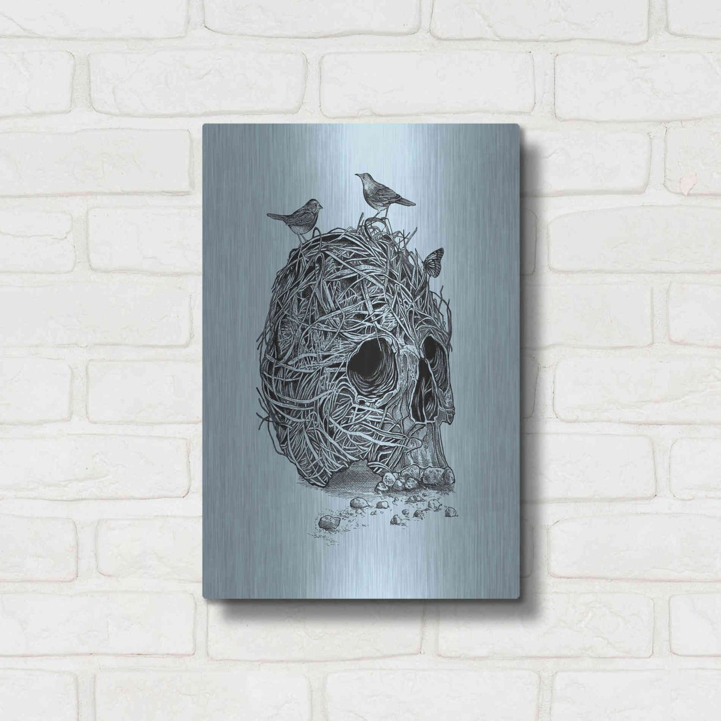 Luxe Metal Art 'Skull Nest' by Rachel Caldwell, Metal Wall Art,12x16