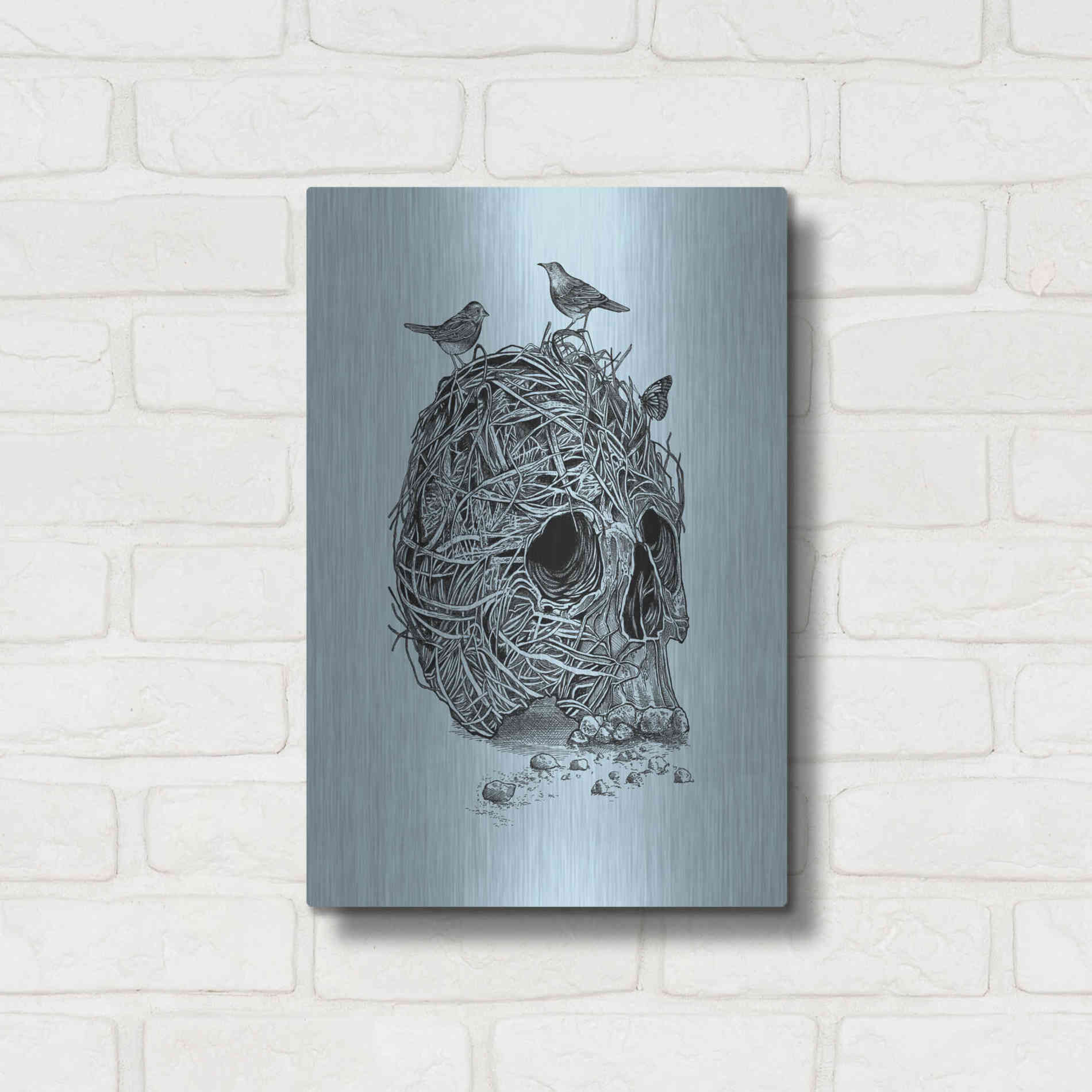 Luxe Metal Art 'Skull Nest' by Rachel Caldwell, Metal Wall Art,12x16