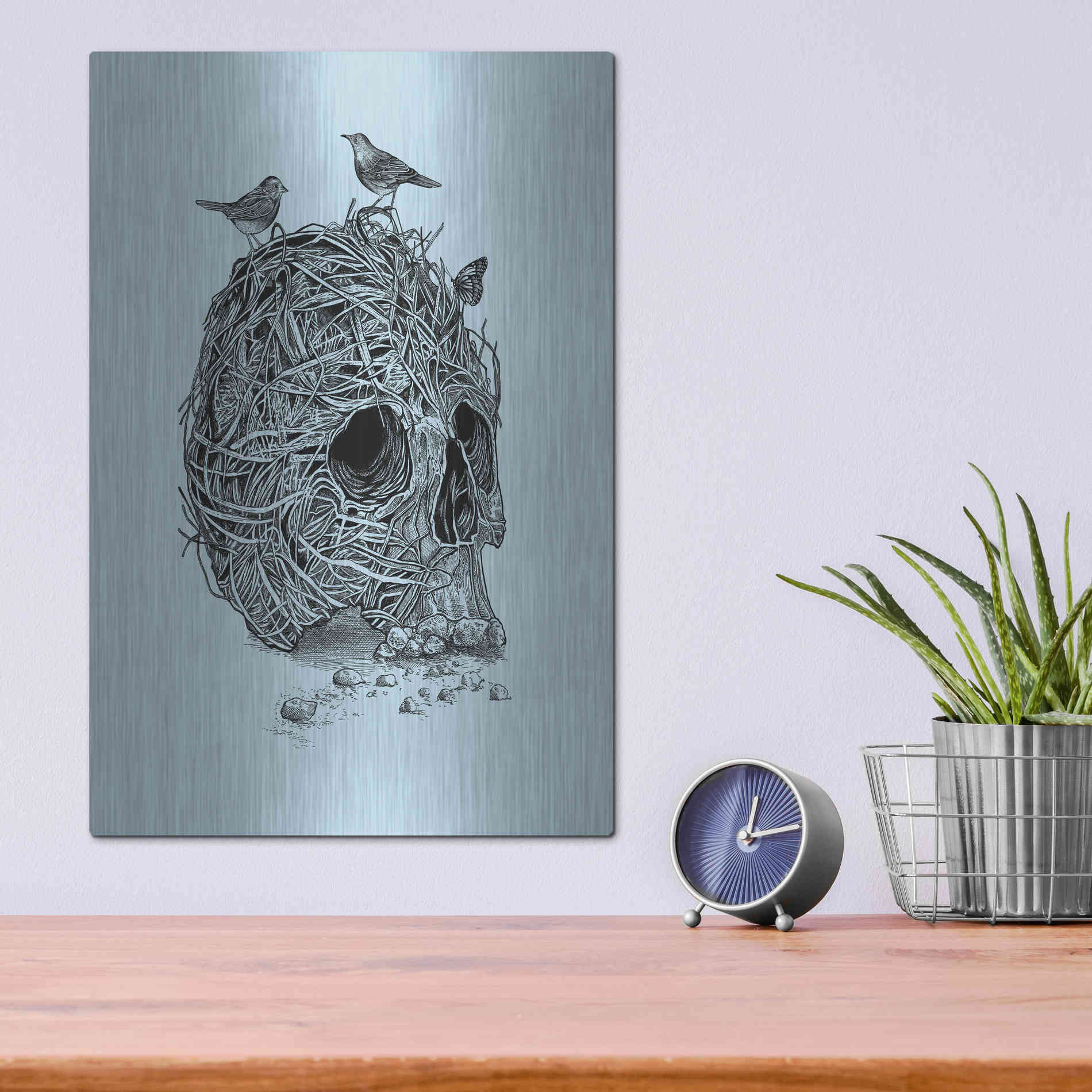 Luxe Metal Art 'Skull Nest' by Rachel Caldwell, Metal Wall Art,12x16