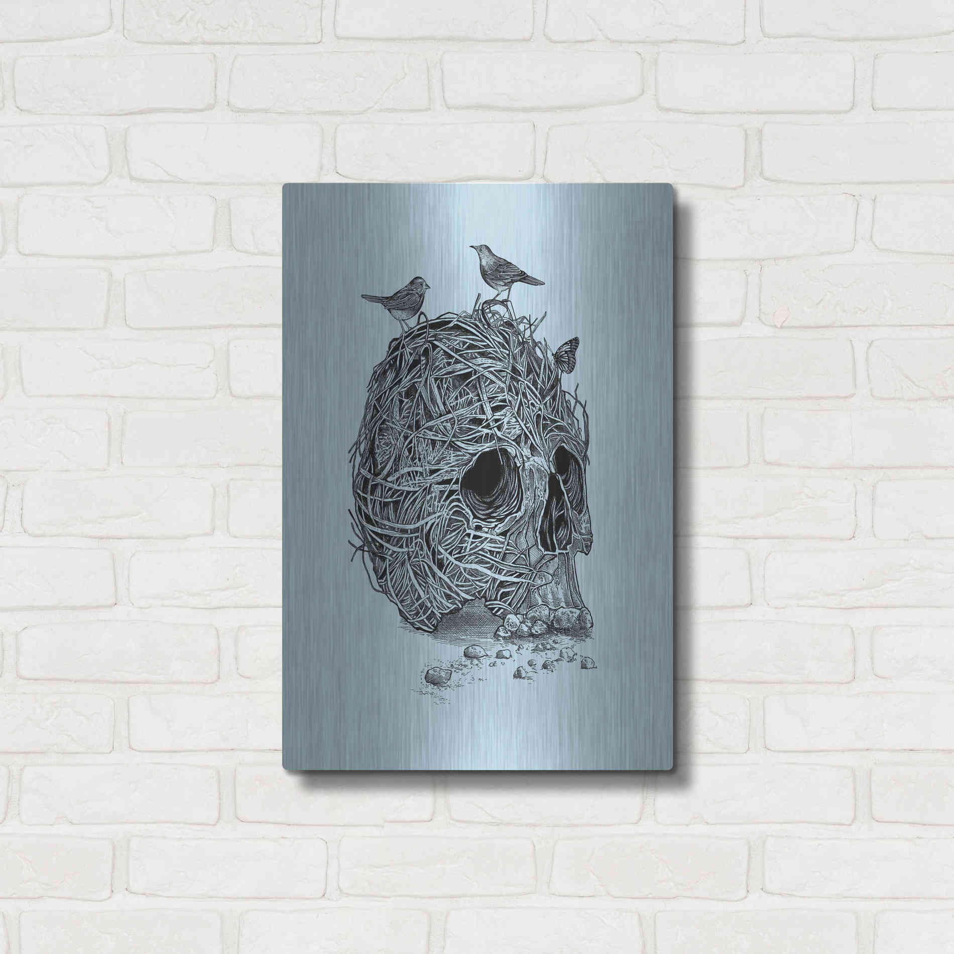Luxe Metal Art 'Skull Nest' by Rachel Caldwell, Metal Wall Art,16x24