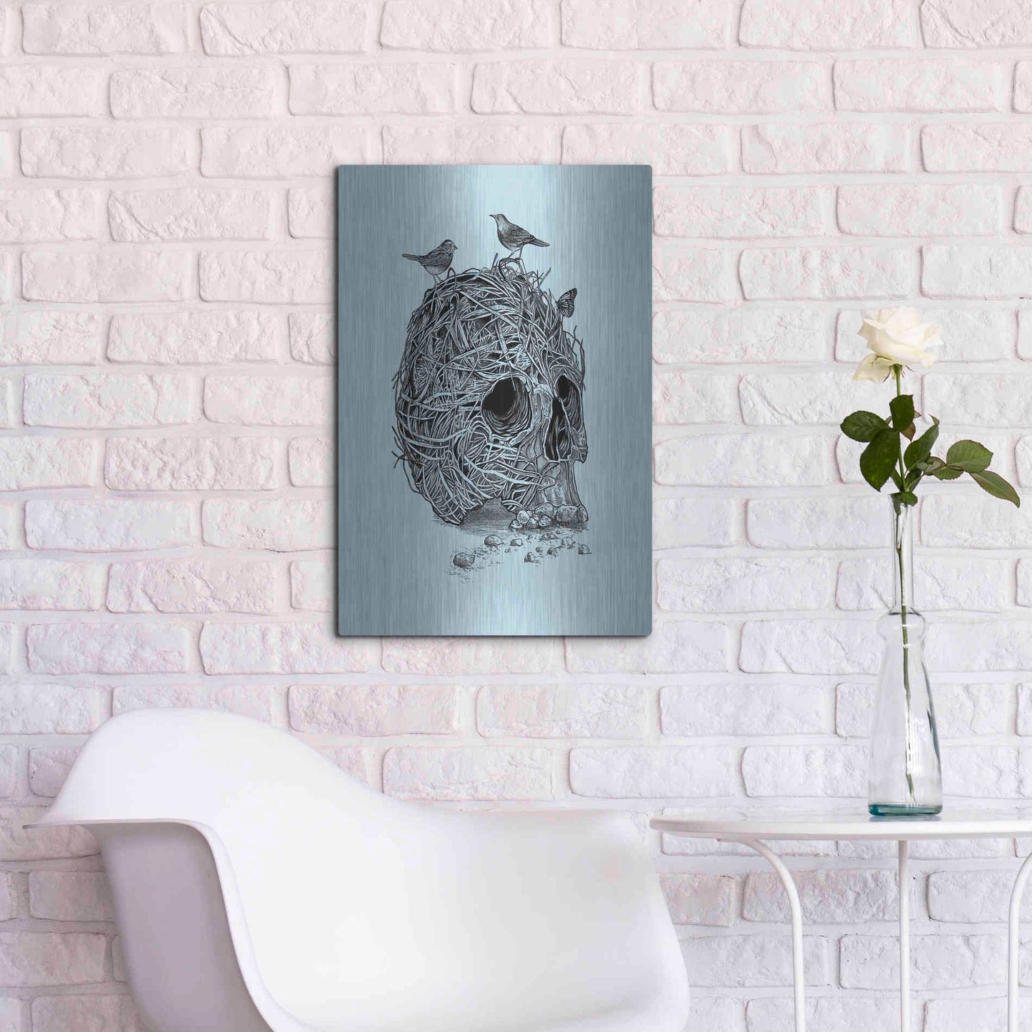 Luxe Metal Art 'Skull Nest' by Rachel Caldwell, Metal Wall Art,16x24