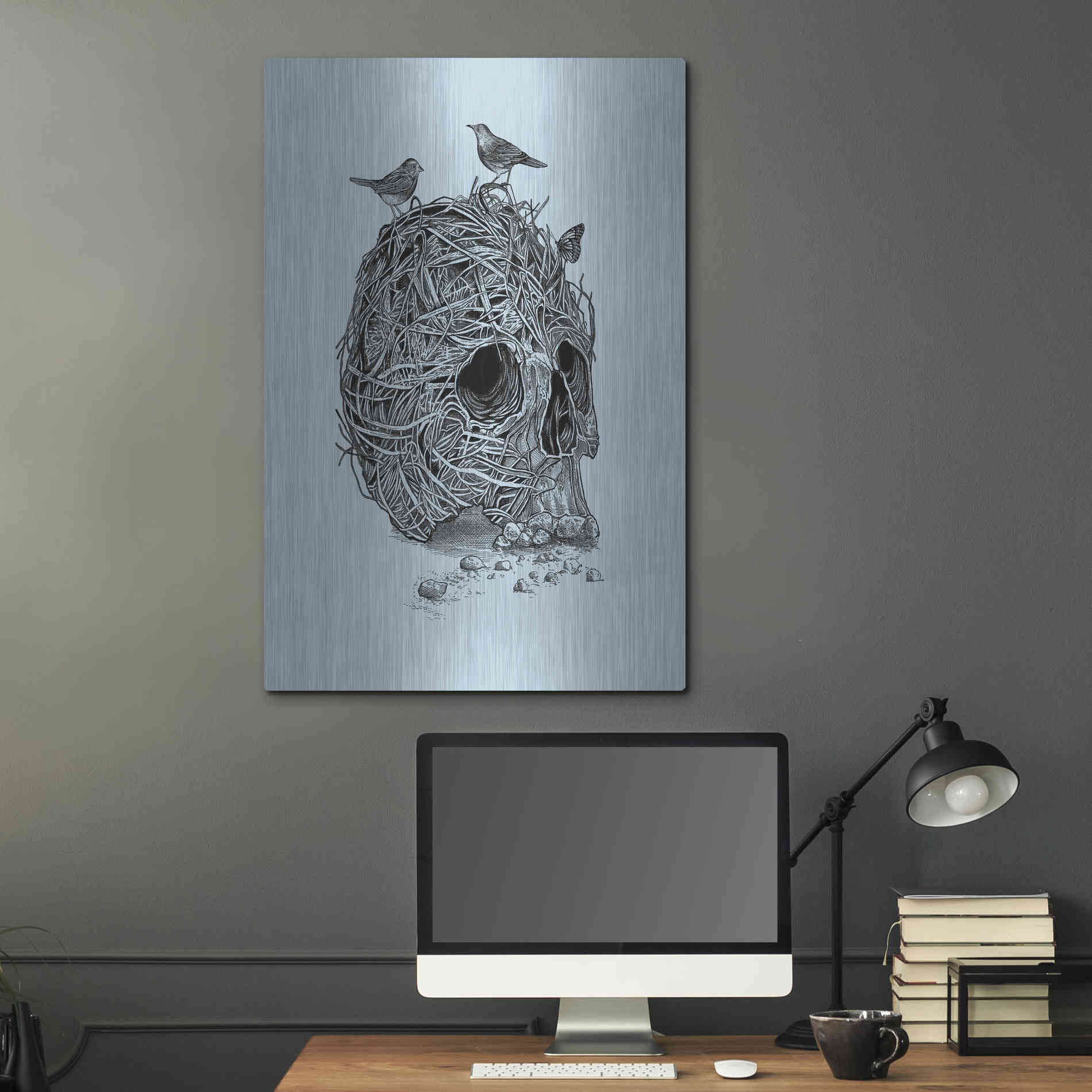 Luxe Metal Art 'Skull Nest' by Rachel Caldwell, Metal Wall Art,24x36