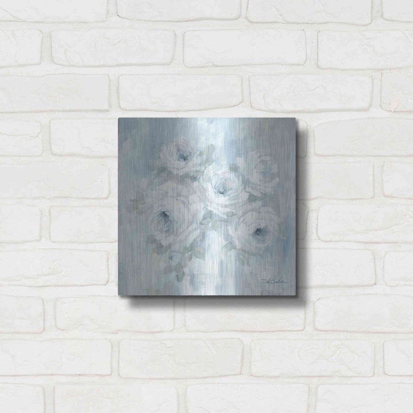 Luxe Metal Art 'White Roses' by Debi Coiules, Metal Wall Art,12x12