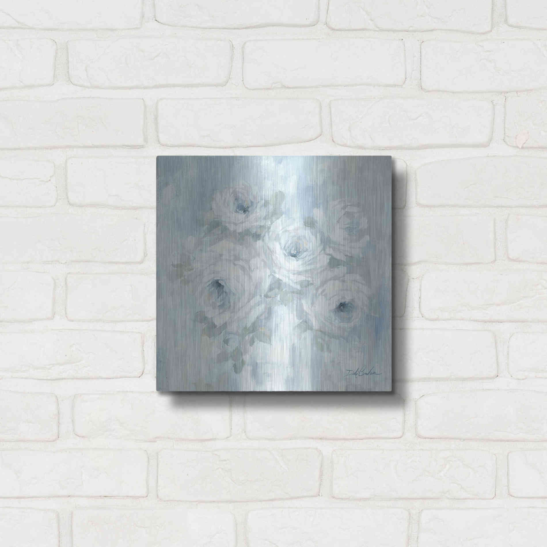 Luxe Metal Art 'White Roses' by Debi Coiules, Metal Wall Art,12x12