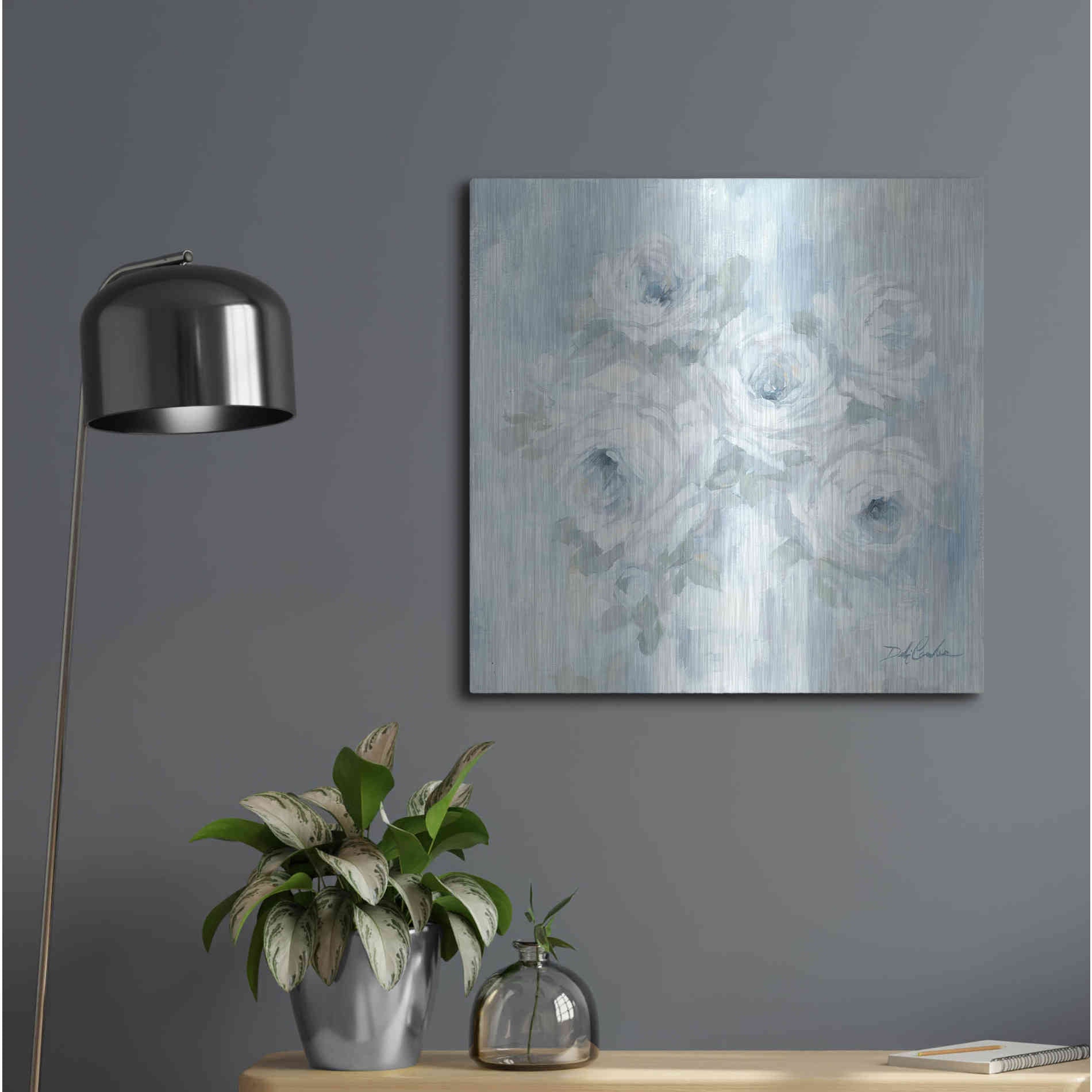 Luxe Metal Art 'White Roses' by Debi Coiules, Metal Wall Art,24x24