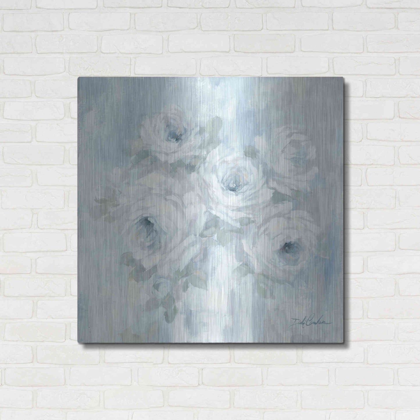 Luxe Metal Art 'White Roses' by Debi Coiules, Metal Wall Art,36x36