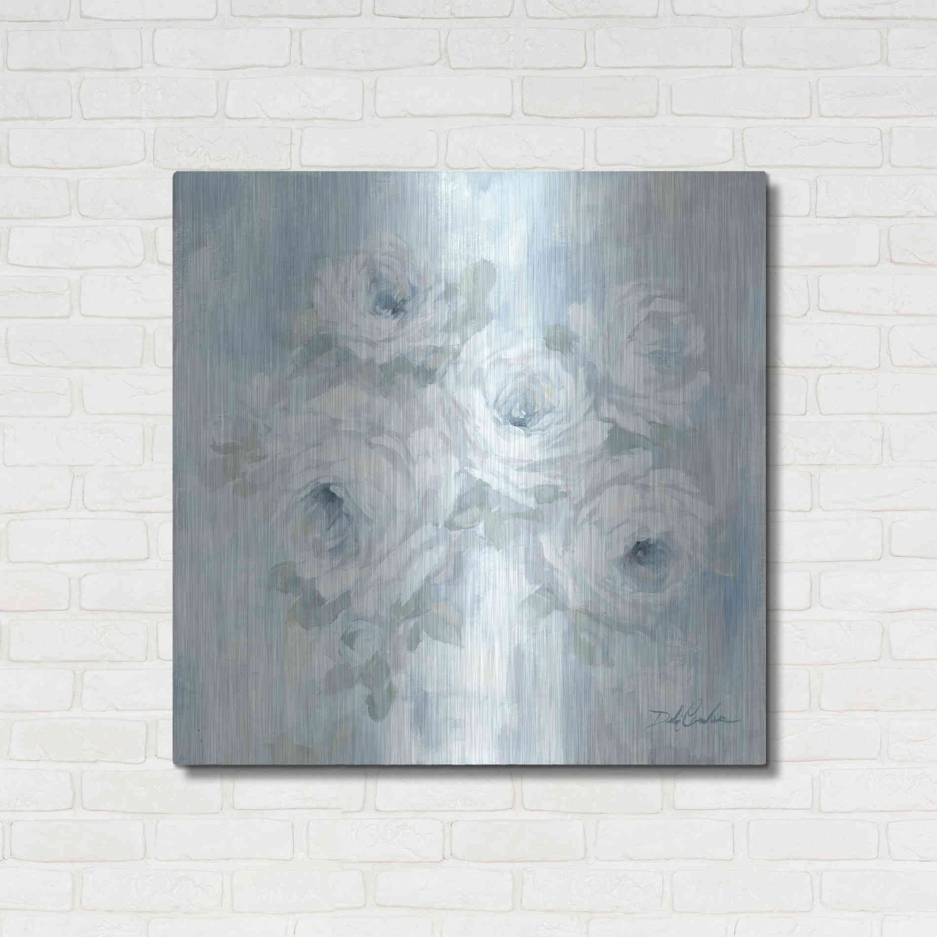 Luxe Metal Art 'White Roses' by Debi Coiules, Metal Wall Art,36x36