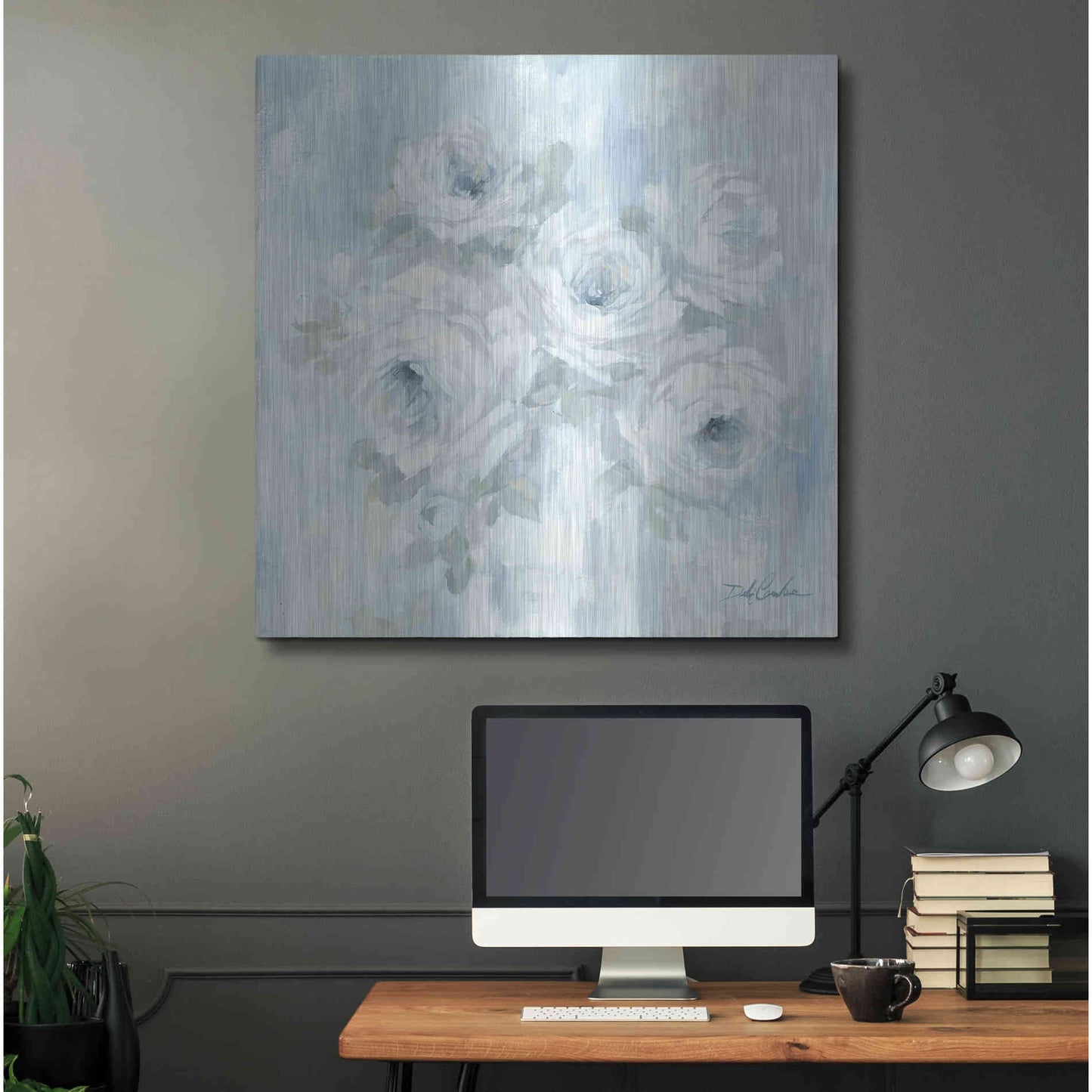 Luxe Metal Art 'White Roses' by Debi Coiules, Metal Wall Art,36x36