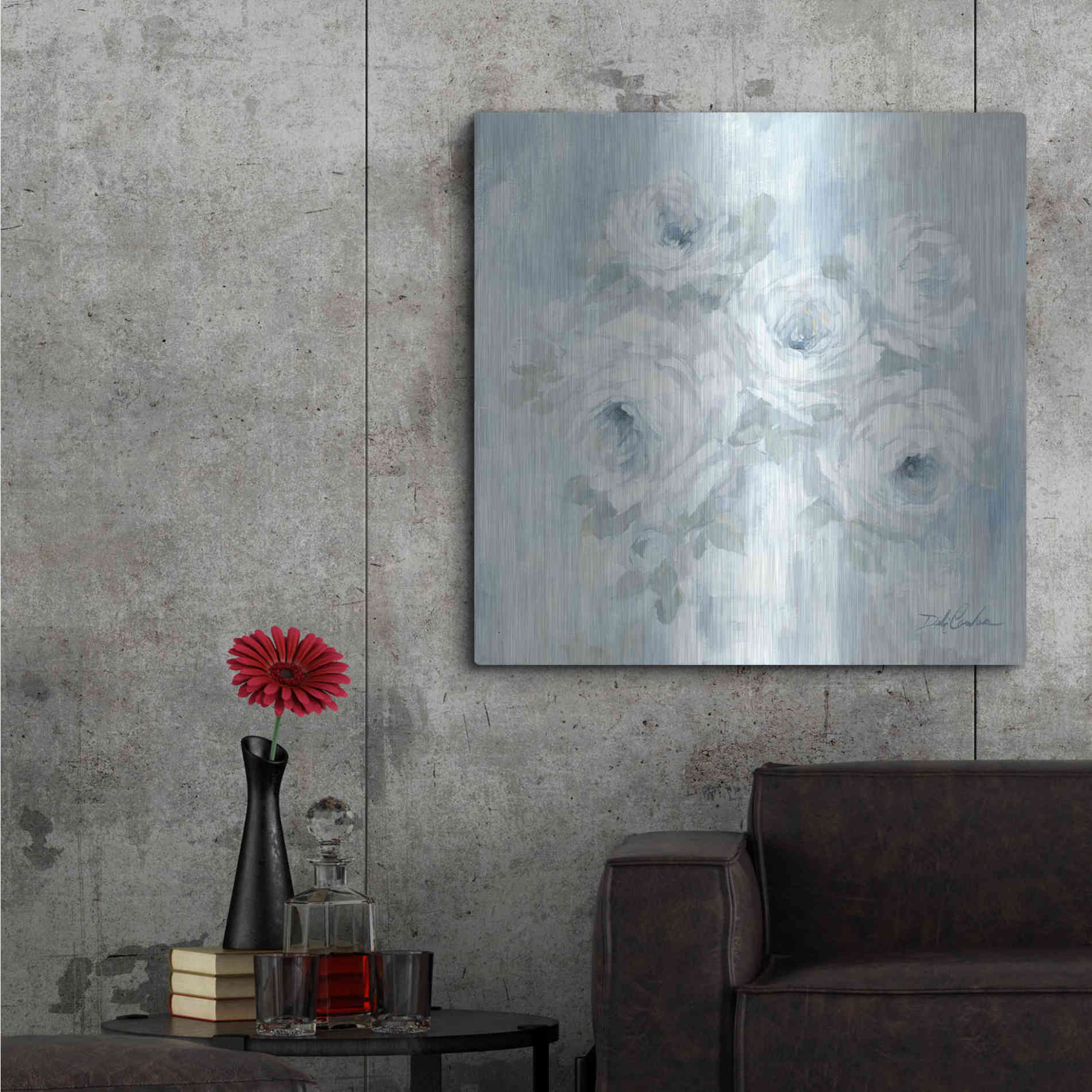 Luxe Metal Art 'White Roses' by Debi Coiules, Metal Wall Art,36x36