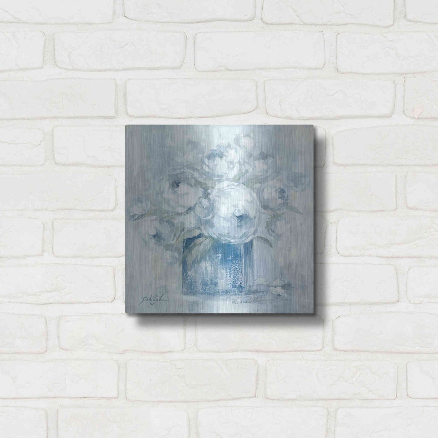 Luxe Metal Art 'White Peonies' by Debi Coiules, Metal Wall Art,12x12