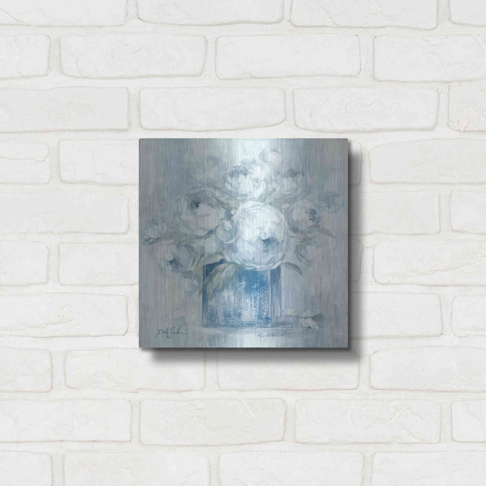 Luxe Metal Art 'White Peonies' by Debi Coiules, Metal Wall Art,12x12