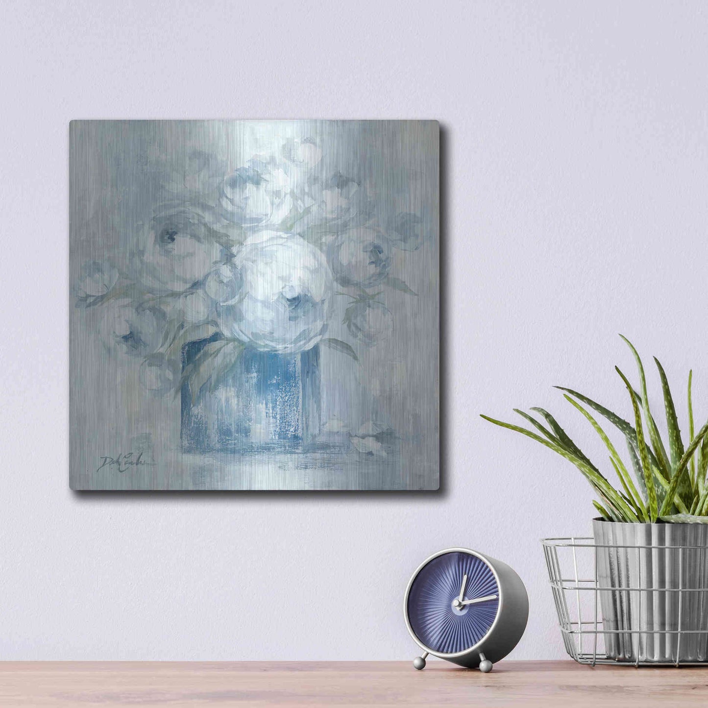 Luxe Metal Art 'White Peonies' by Debi Coiules, Metal Wall Art,12x12