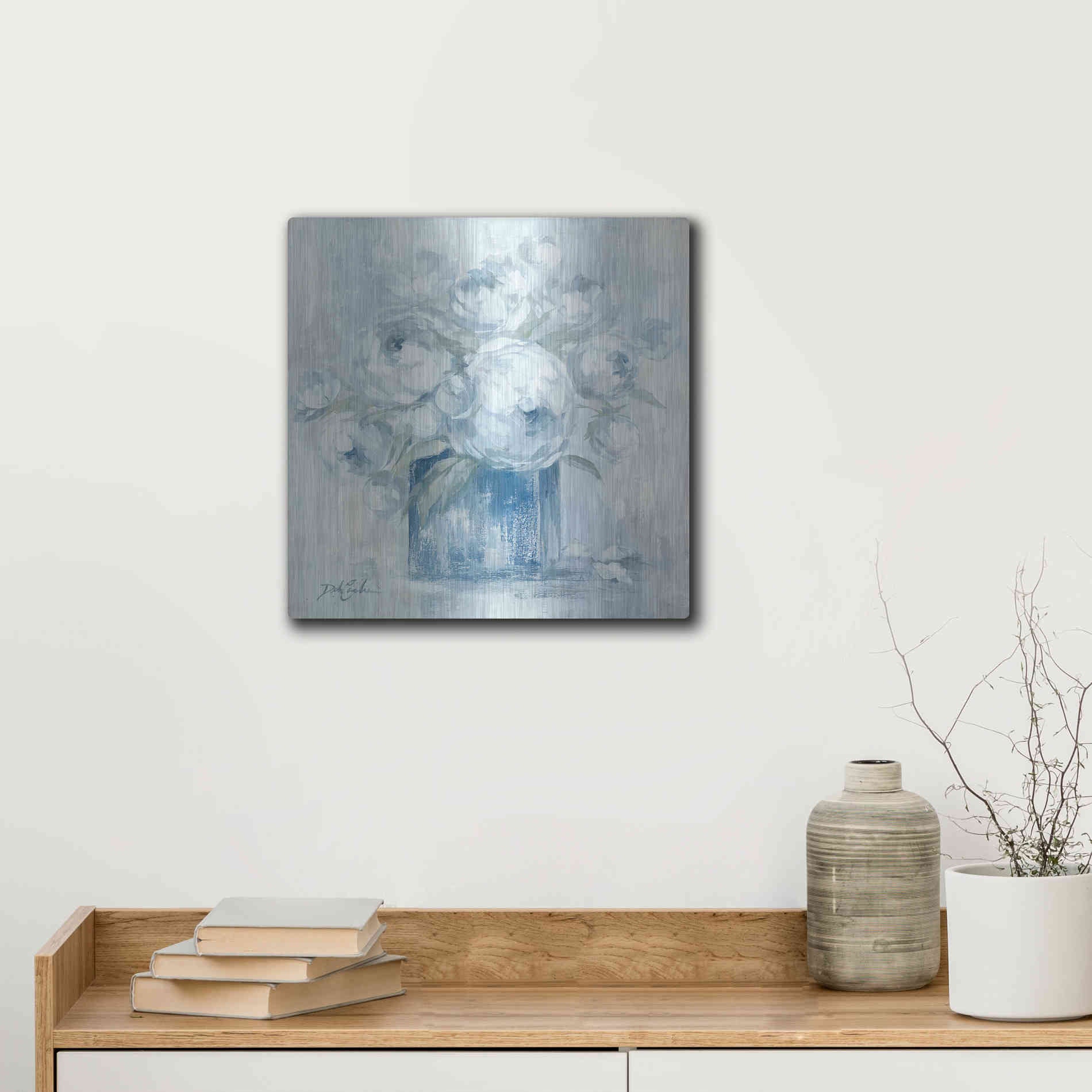Luxe Metal Art 'White Peonies' by Debi Coiules, Metal Wall Art,12x12