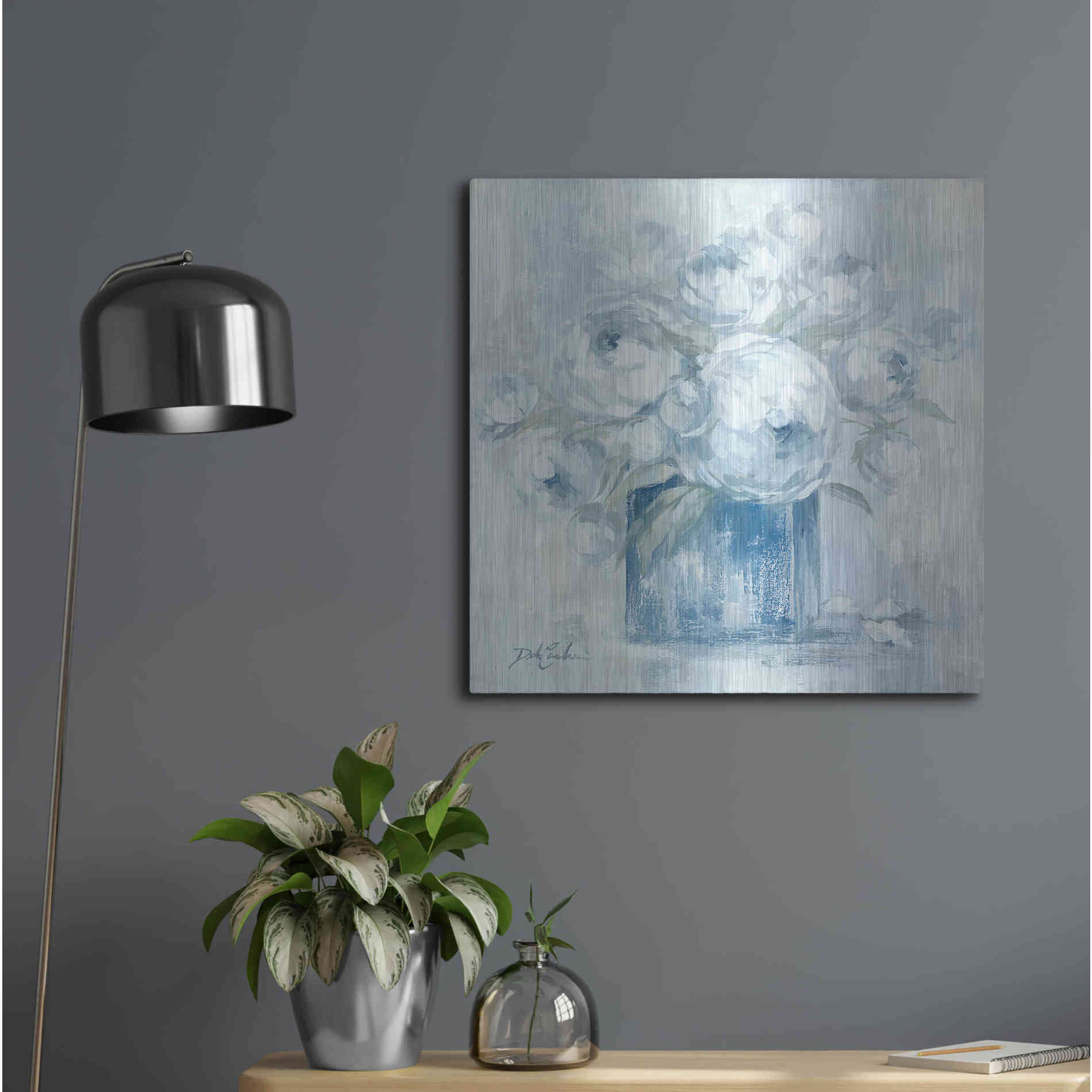 Luxe Metal Art 'White Peonies' by Debi Coiules, Metal Wall Art,24x24