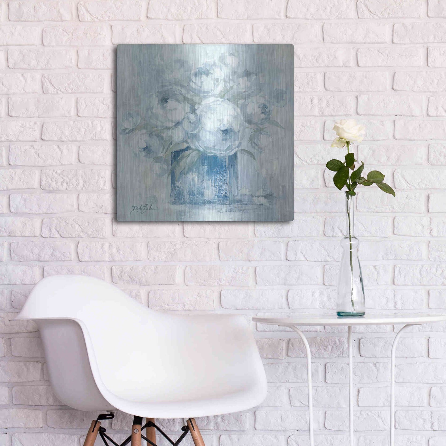 Luxe Metal Art 'White Peonies' by Debi Coiules, Metal Wall Art,24x24