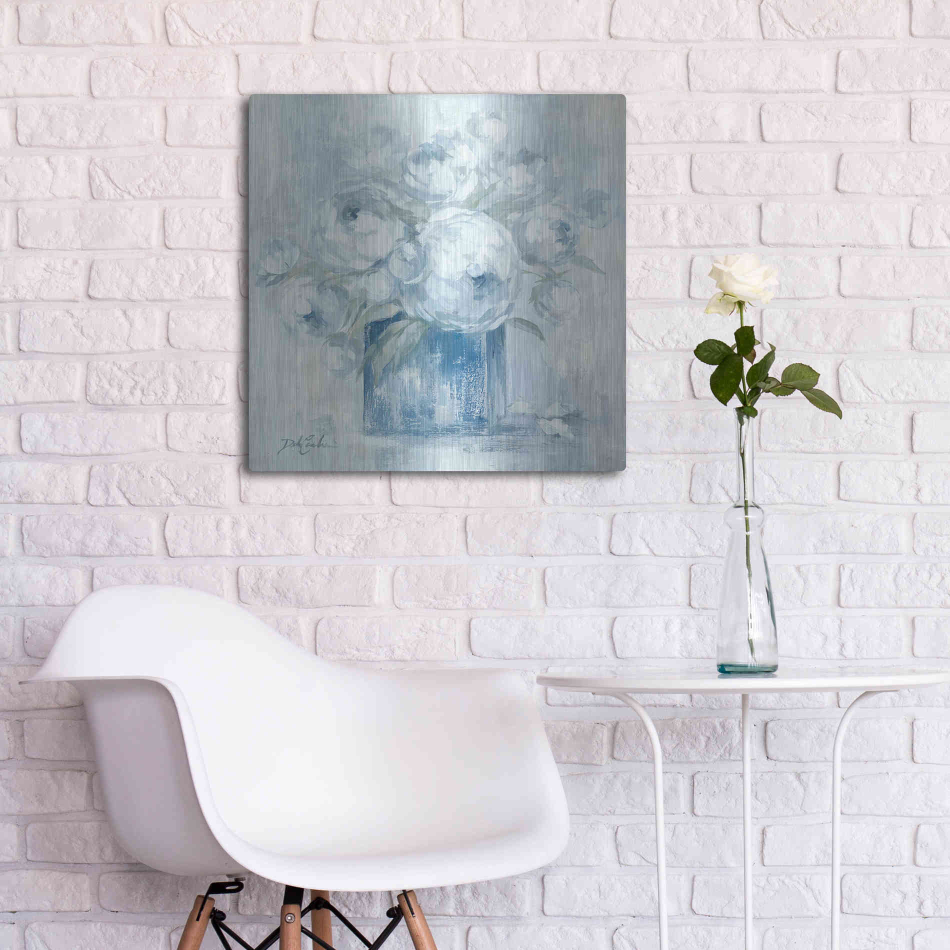 Luxe Metal Art 'White Peonies' by Debi Coiules, Metal Wall Art,24x24