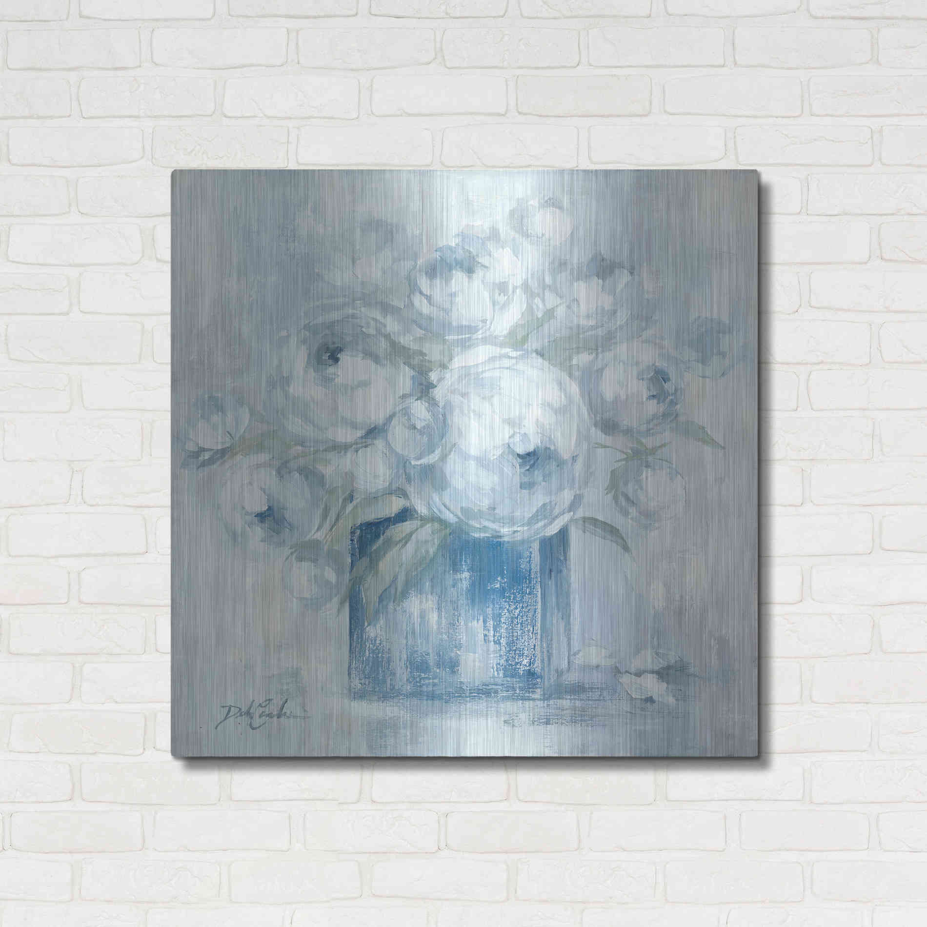 Luxe Metal Art 'White Peonies' by Debi Coiules, Metal Wall Art,36x36