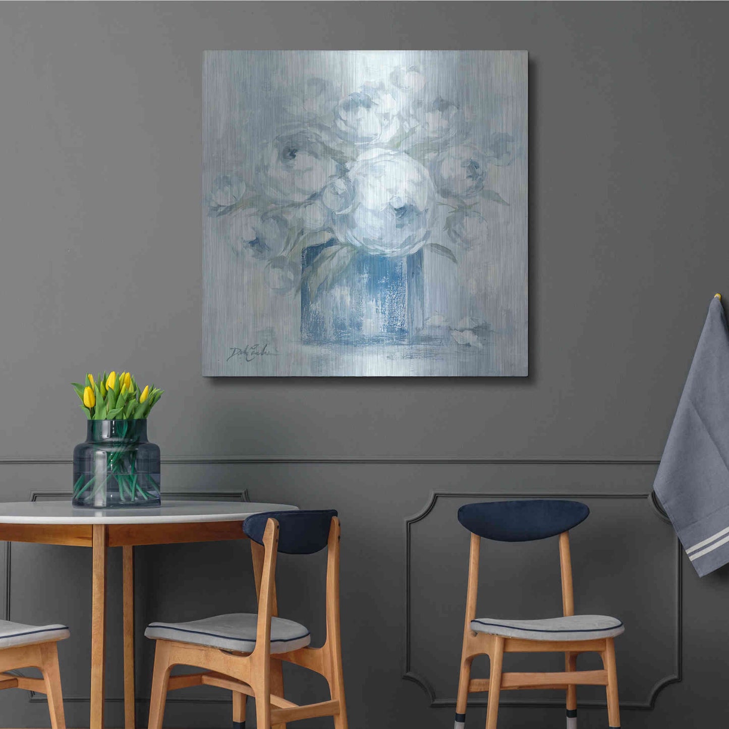 Luxe Metal Art 'White Peonies' by Debi Coiules, Metal Wall Art,36x36