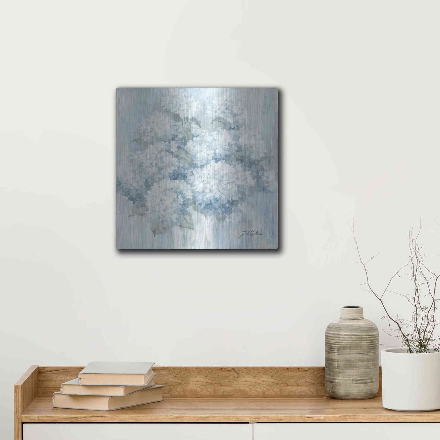 Luxe Metal Art 'White Hydrangeas' by Debi Coiules, Metal Wall Art,12x12
