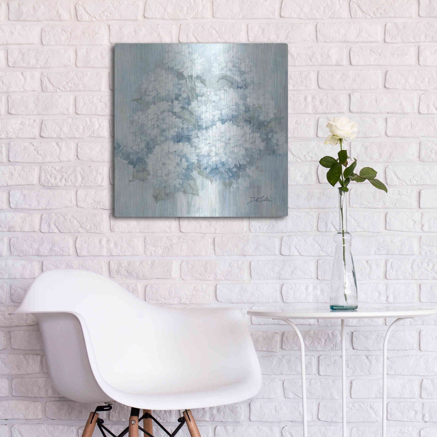 Luxe Metal Art 'White Hydrangeas' by Debi Coiules, Metal Wall Art,24x24