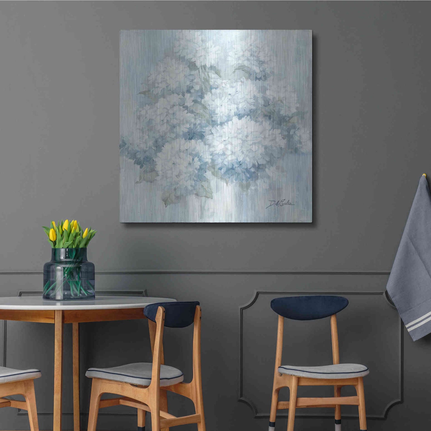 Luxe Metal Art 'White Hydrangeas' by Debi Coiules, Metal Wall Art,36x36