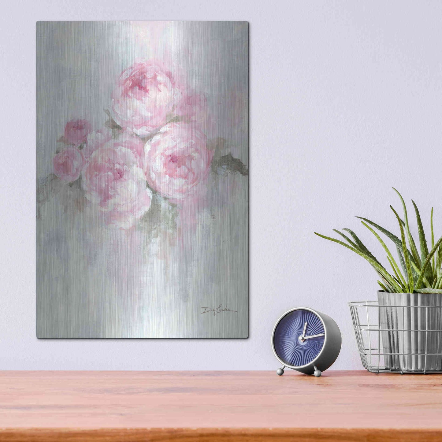 Luxe Metal Art 'Pink Peonies' by Debi Coiules, Metal Wall Art,12x16