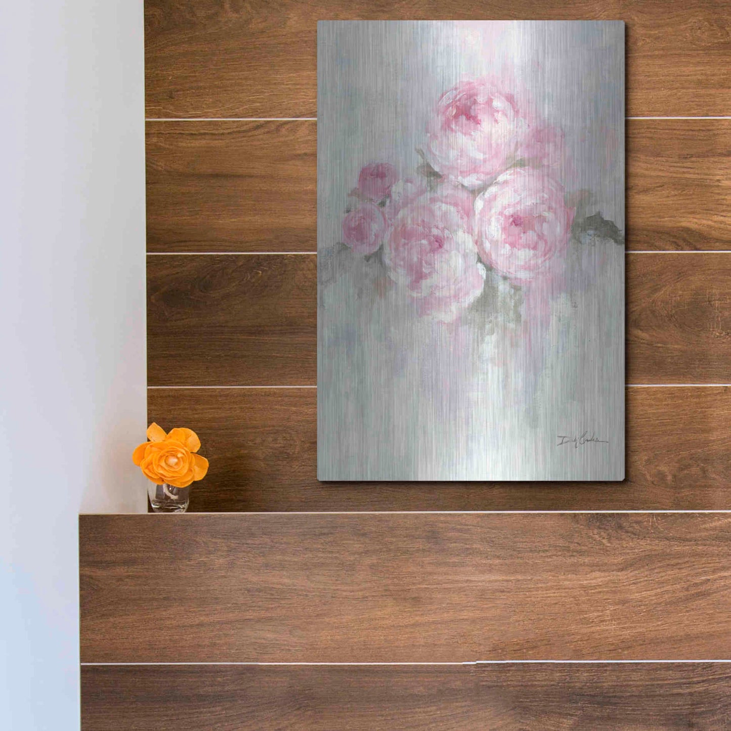 Luxe Metal Art 'Pink Peonies' by Debi Coiules, Metal Wall Art,12x16