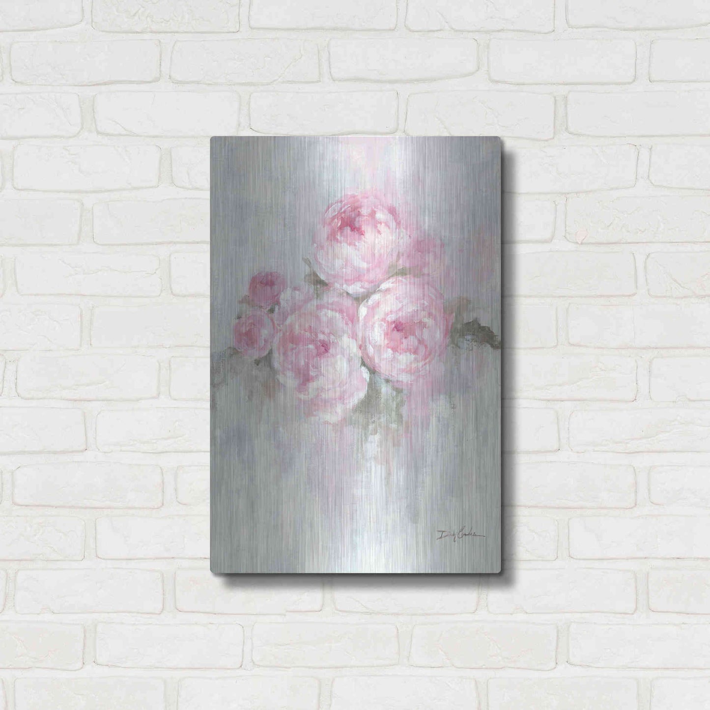 Luxe Metal Art 'Pink Peonies' by Debi Coiules, Metal Wall Art,16x24