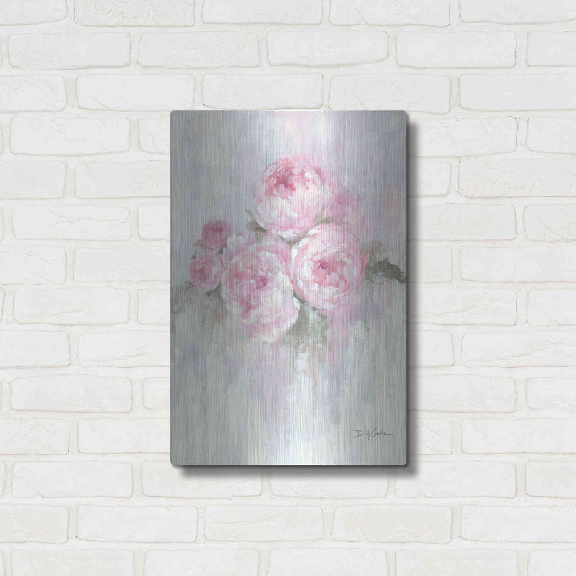 Luxe Metal Art 'Pink Peonies' by Debi Coiules, Metal Wall Art,16x24