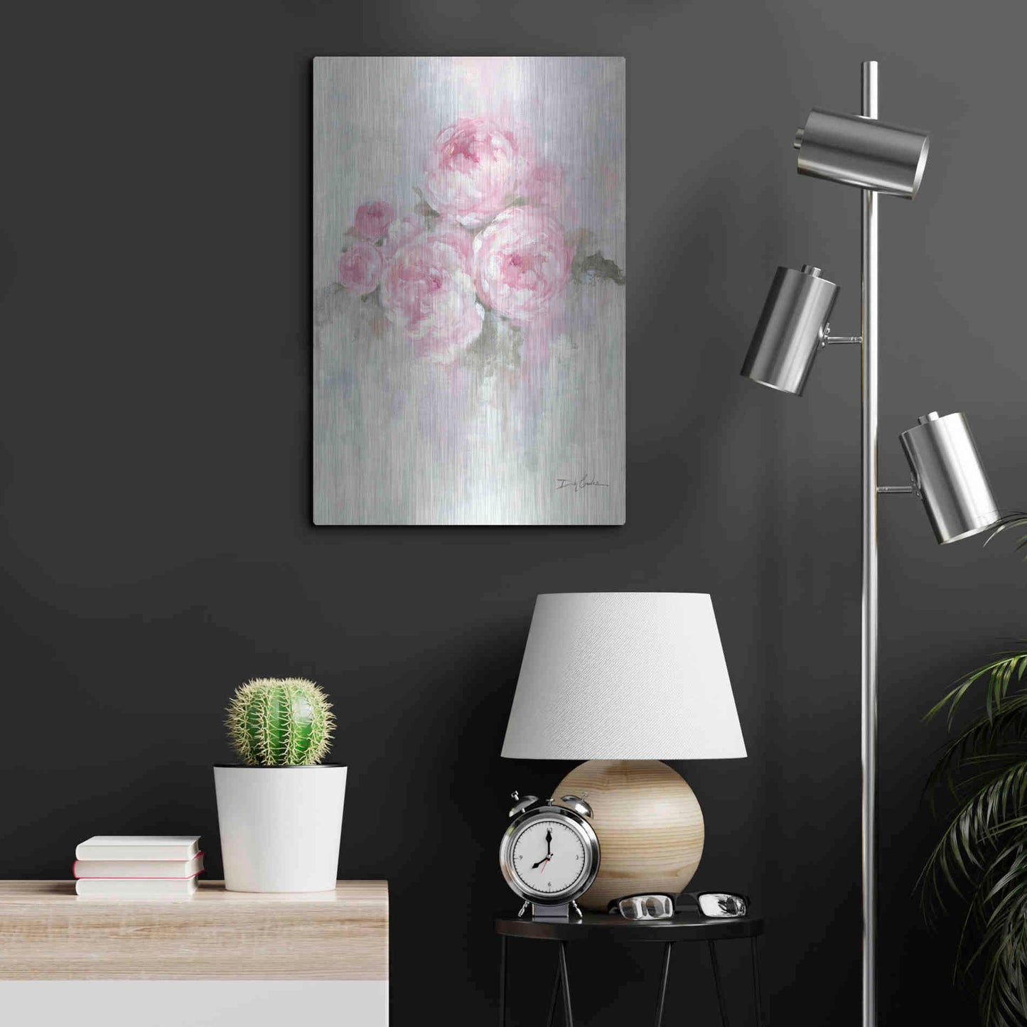 Luxe Metal Art 'Pink Peonies' by Debi Coiules, Metal Wall Art,16x24