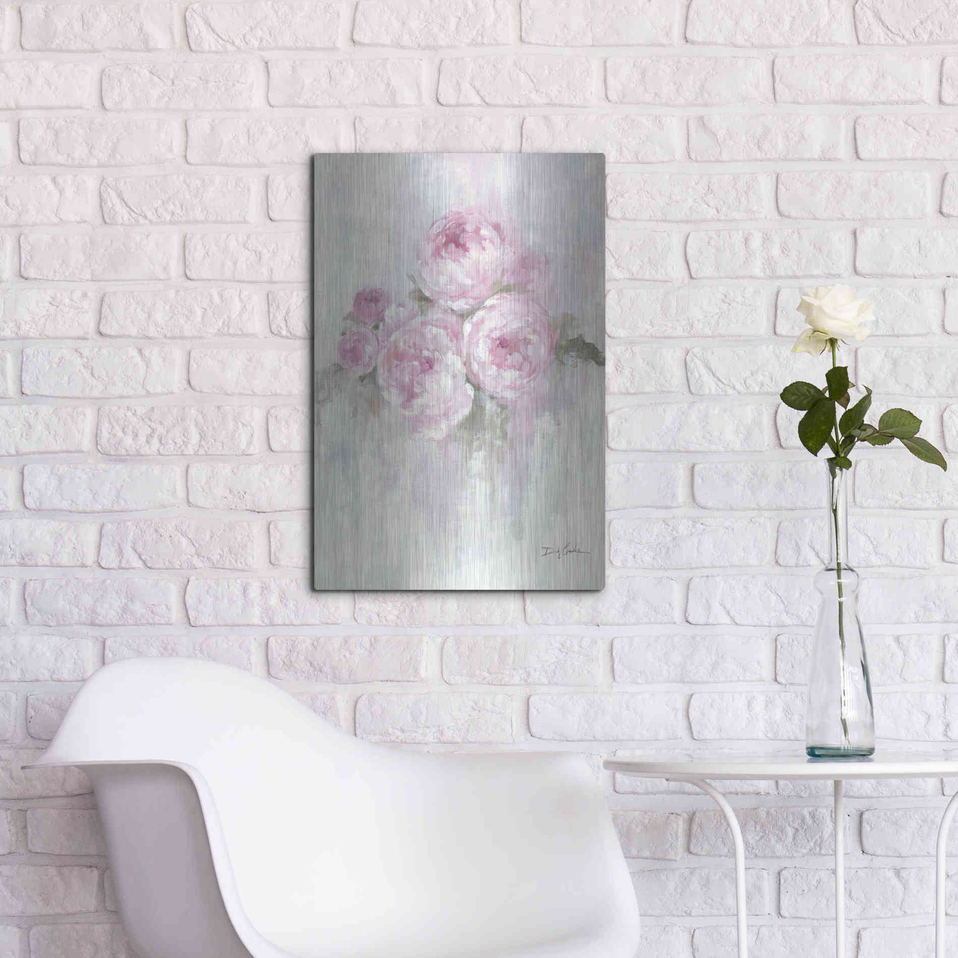 Luxe Metal Art 'Pink Peonies' by Debi Coiules, Metal Wall Art,16x24