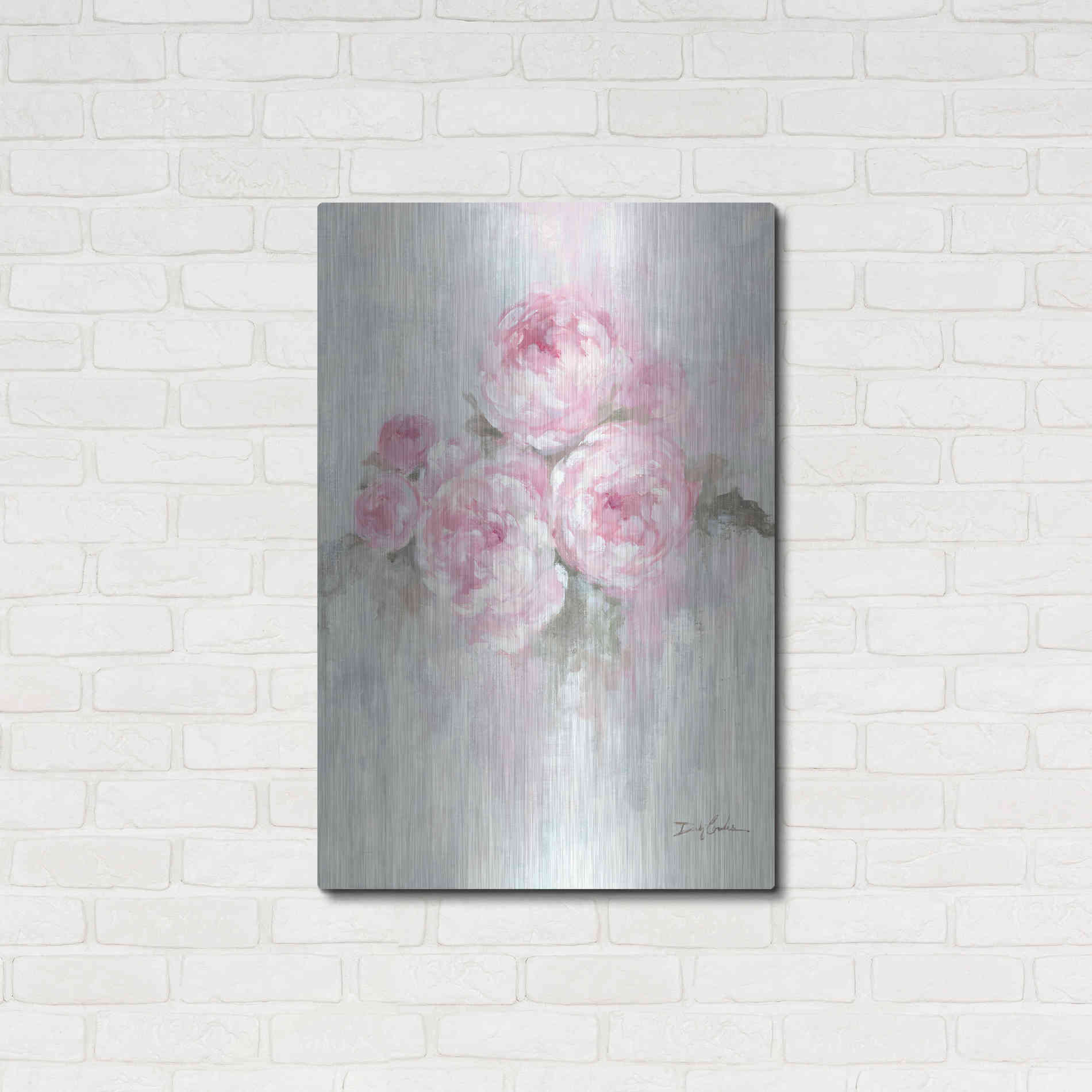 Luxe Metal Art 'Pink Peonies' by Debi Coiules, Metal Wall Art,24x36