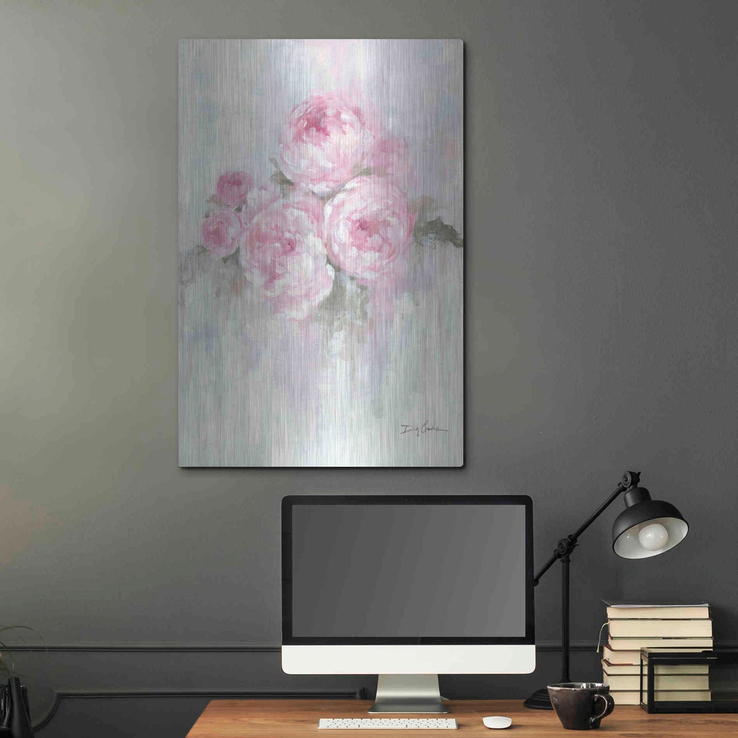 Luxe Metal Art 'Pink Peonies' by Debi Coiules, Metal Wall Art,24x36