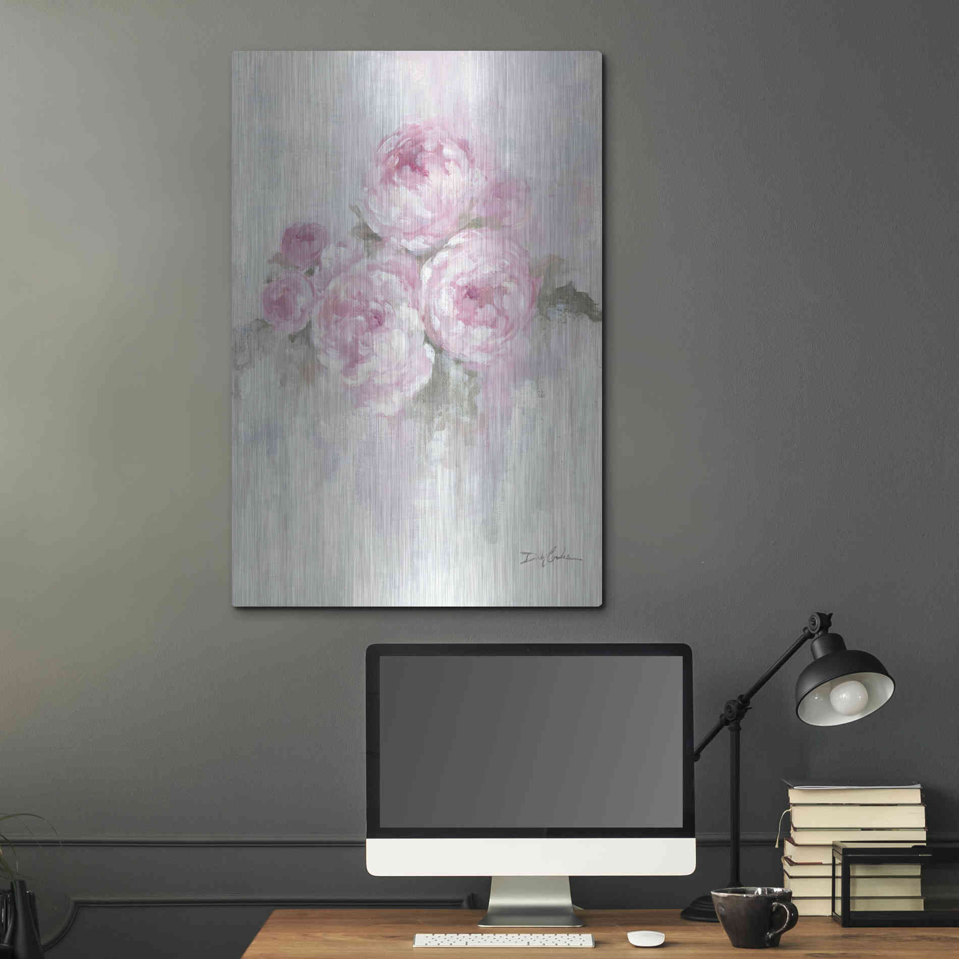 Luxe Metal Art 'Pink Peonies' by Debi Coiules, Metal Wall Art,24x36