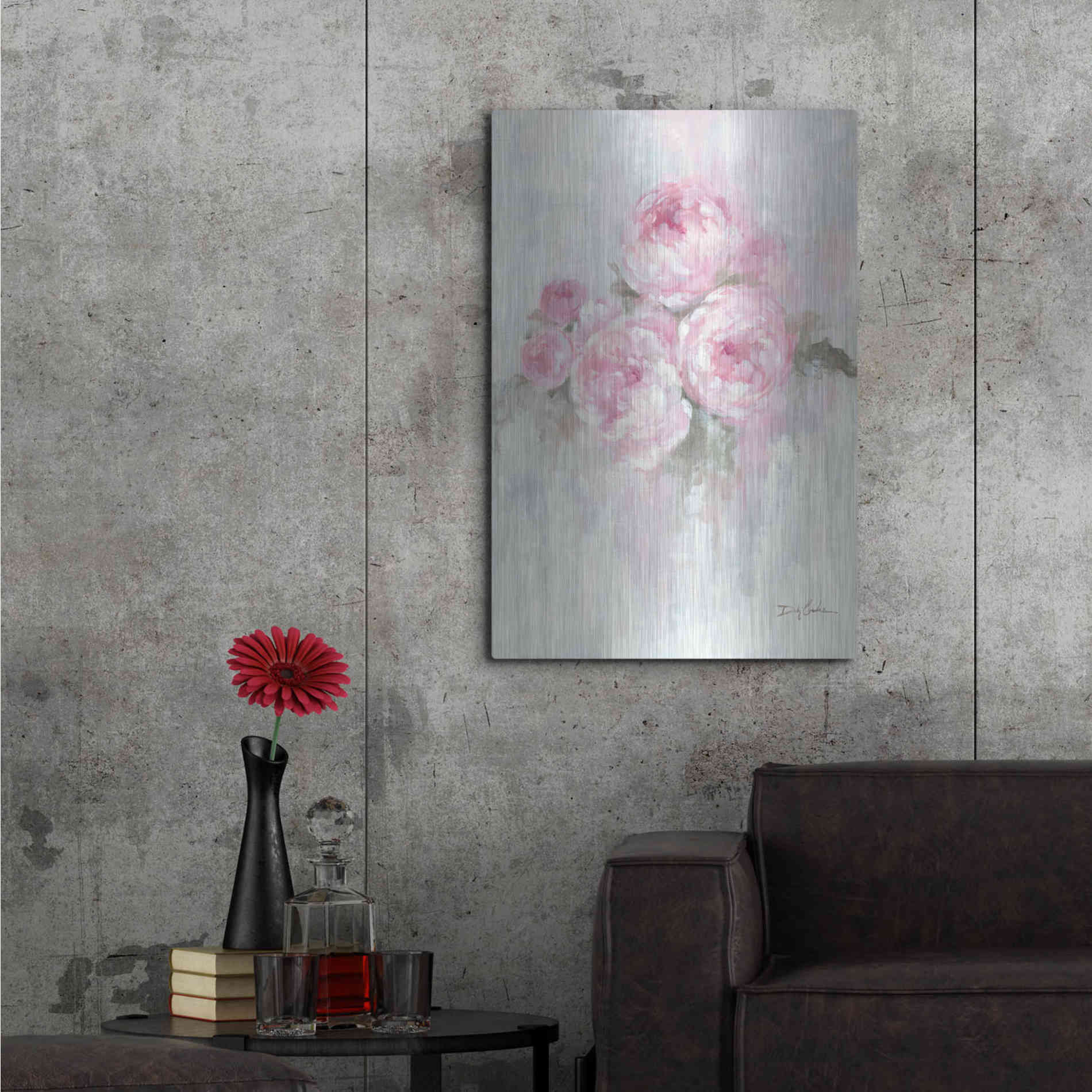 Luxe Metal Art 'Pink Peonies' by Debi Coiules, Metal Wall Art,24x36