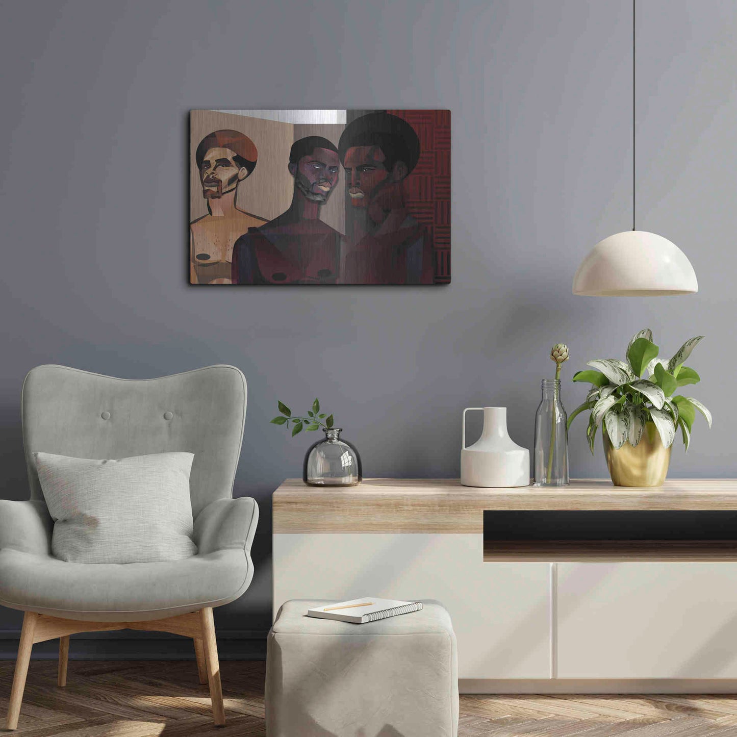Luxe Metal Art 'Three Men' by Jaleel Campbell, Metal Wall Art,24x16